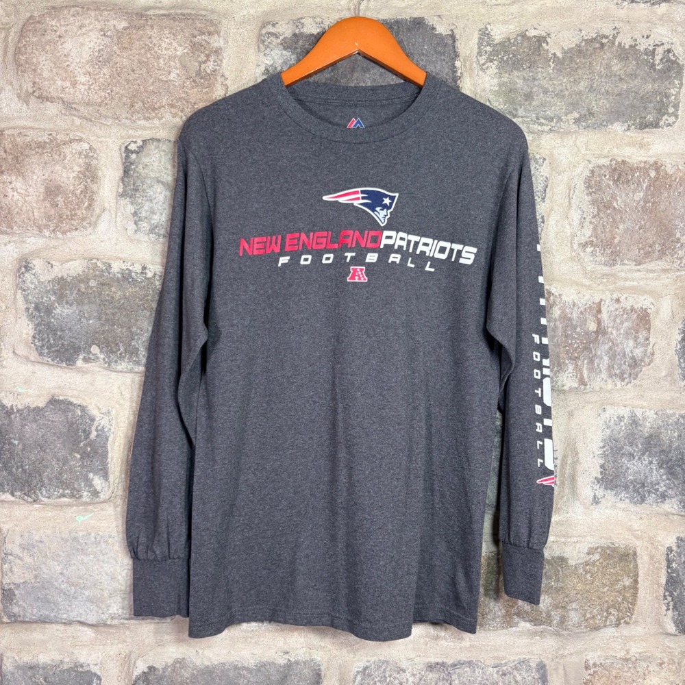 Majestic‎ New England Patriots Long Sleeve Shirt Mens Medium Gray NFL Football